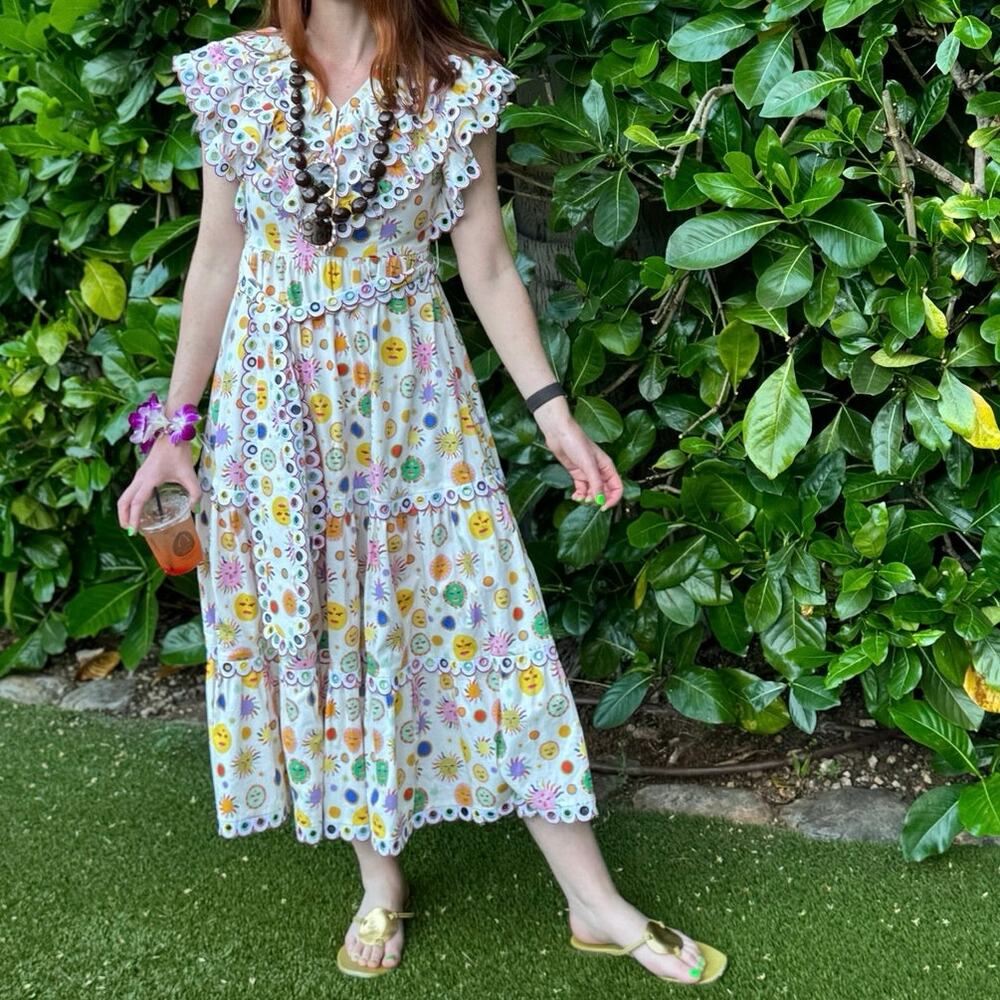CeliaB Tervos Dress White Moon  Print Scallops Small - Picture 2 of 10